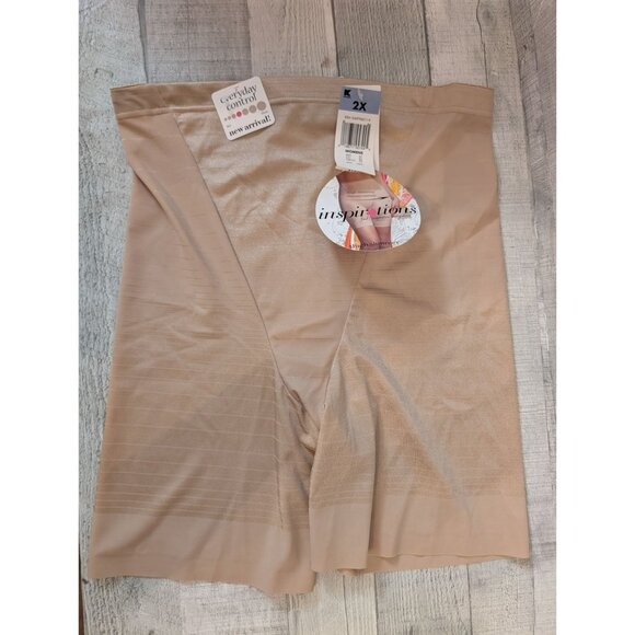 Inspirations Everyday Control High Shimmer Firm Shaping Shorts 2X Womens Beige - Picture 1 of 6